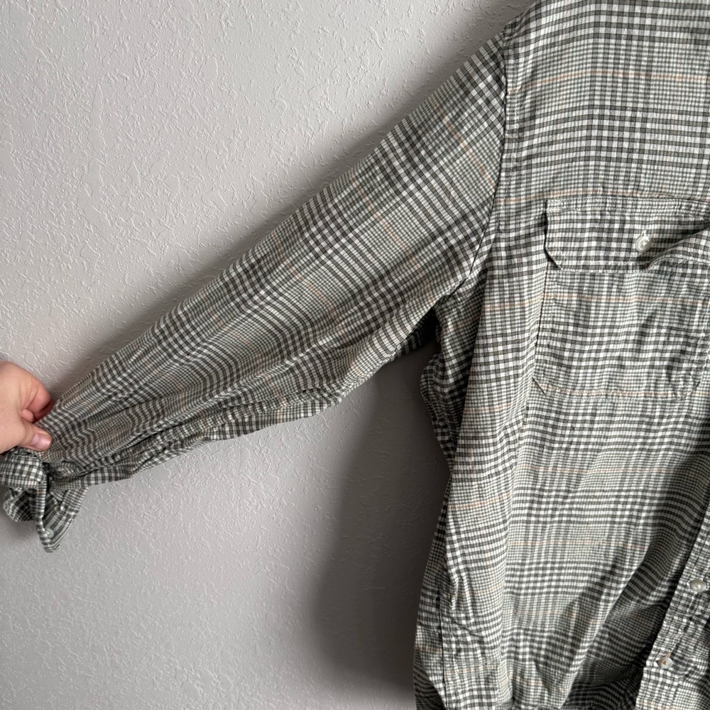 Mens XL L.L. Bean Tan and Green Microplaid Basic Casual Outdoor Button Up Shirt - Picture 3 of 5